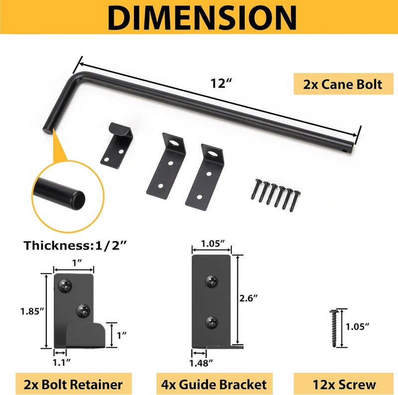 URDOGSL Store 12" Heavy Duty Cane Bolts for Gates with Upgraded Square Hardware Gate Drop Rod with Black Finish for Wood PVC Vinyl Fences Gates, Double Doors-2 Pack - Image 2